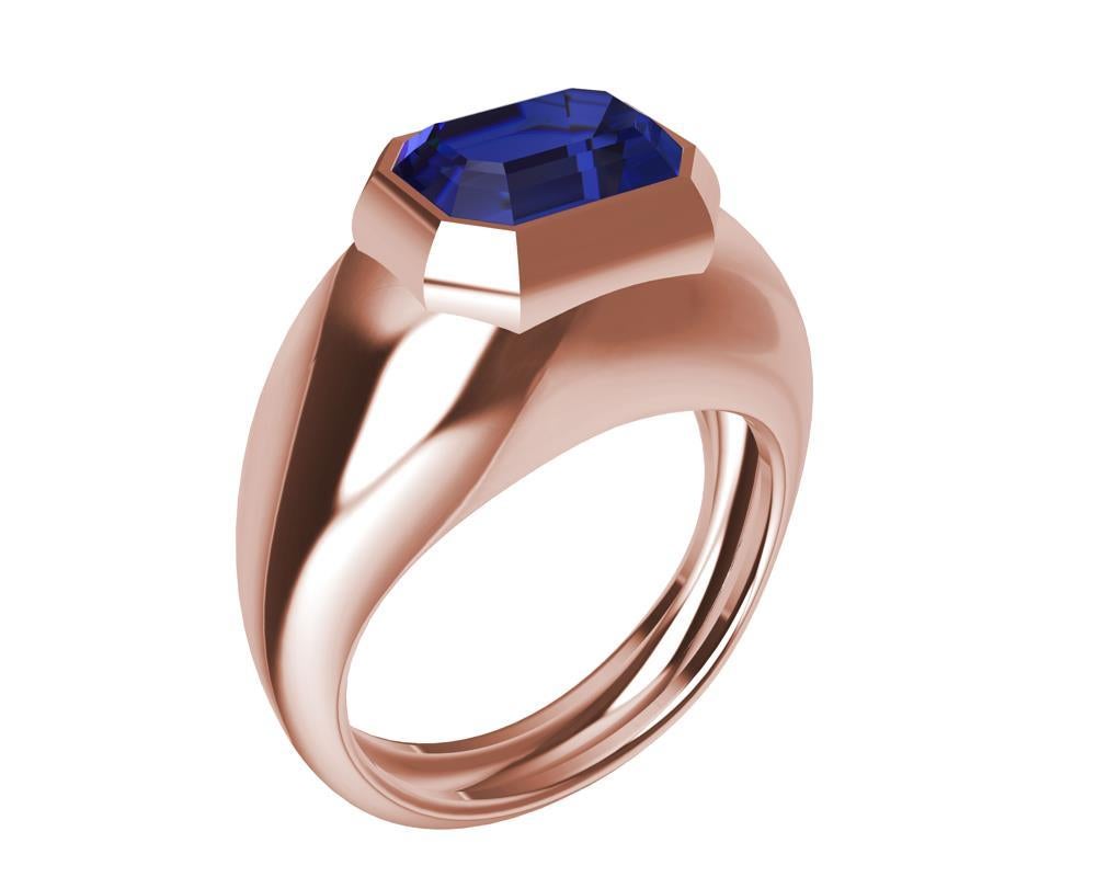For Sale:  18 Karat Rose Gold 2.54 Carat Blue Sapphire Sculpture Ring 3