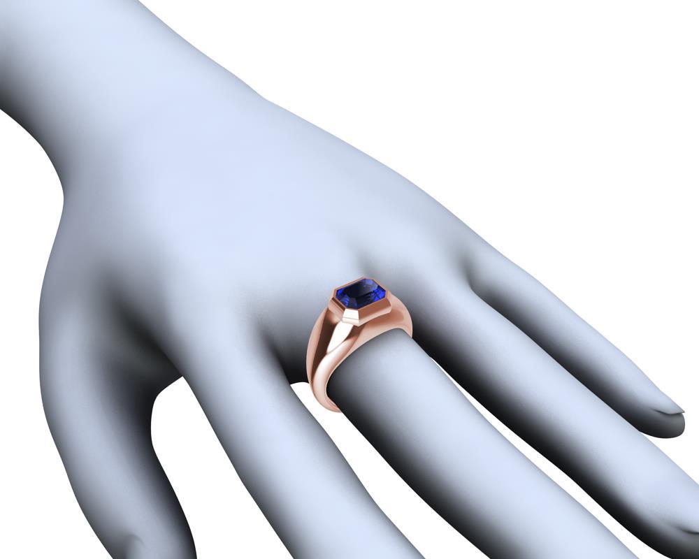 For Sale:  18 Karat Rose Gold 2.54 Carat Blue Sapphire Sculpture Ring 5