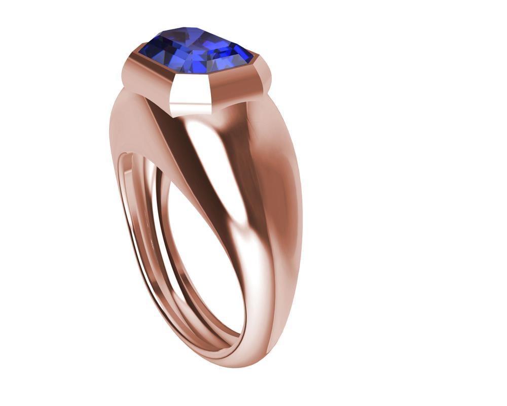 For Sale:  18 Karat Rose Gold 2.54 Carat Blue Sapphire Sculpture Ring 8