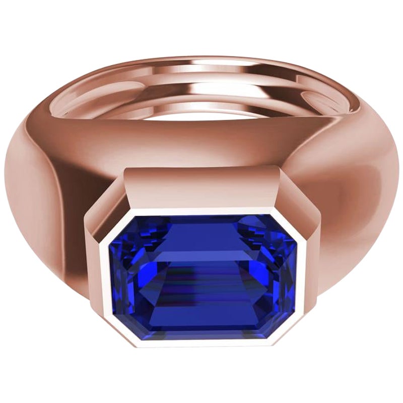 Bague sculpture en or rose 18 carats avec saphir bleu 2,54 carats