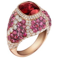 18 Karat Rose Gold 2.6 Carat Red Spinel Cocktail Ring with Sapphire and Diamond