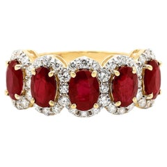 18 Karat Rose Gold 2.75 Carat Ruby and Diamond Cluster Eternity Half-Band Ring