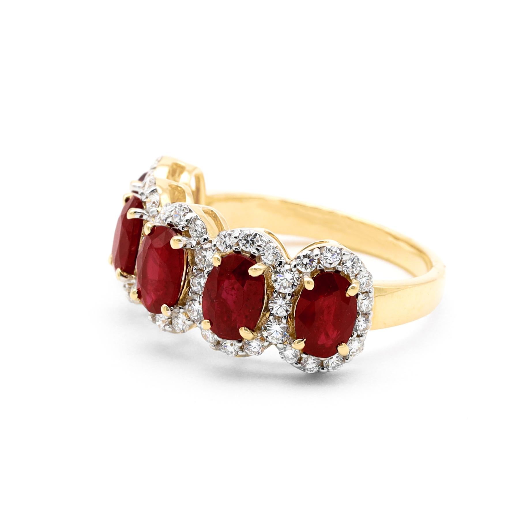 18 Karat Rose Gold 2.75 Carat Ruby and Diamond Cluster Eternity Half-Band Ring In New Condition For Sale In Jaipur, IN