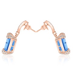 18 Karat Rose Gold 28 Carat Blue Topaz and White Diamonds Drop Earrings