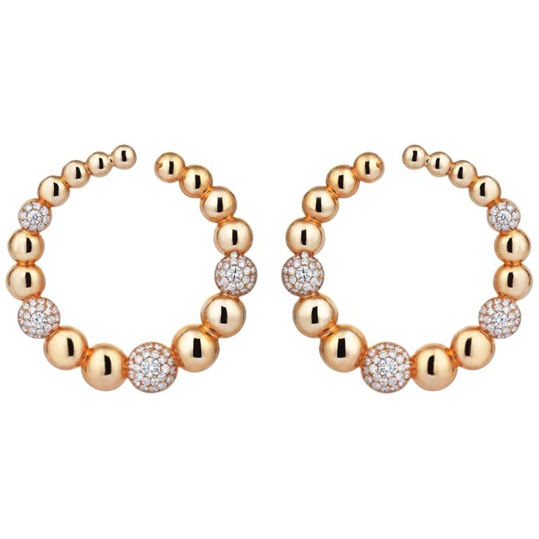 18 Karat Rose Gold 2.86 Carat Diamond Hoop Earrings For Sale