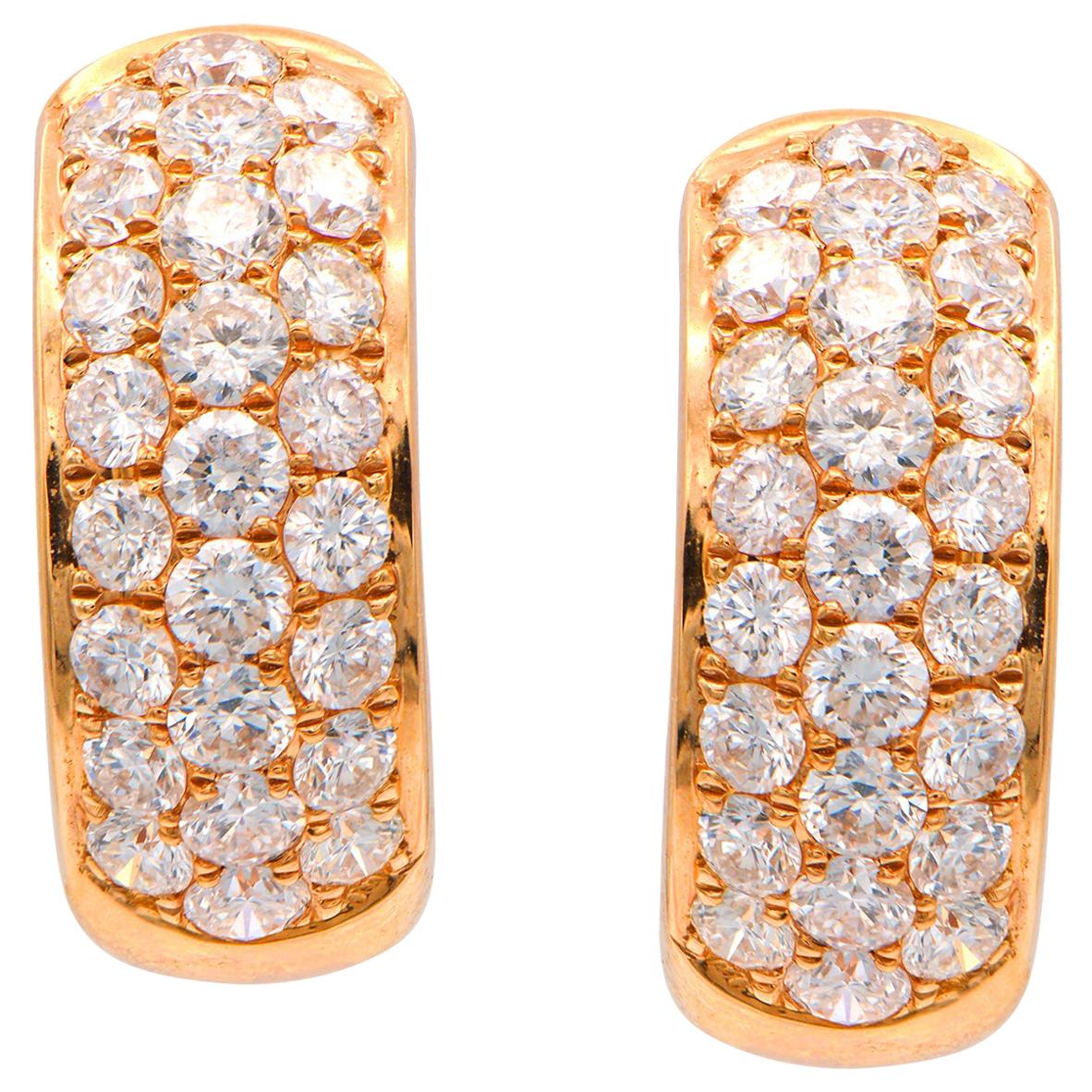 18 Karat Rose Gold 3 Rows of Diamond Hoop Earrings