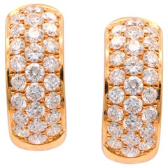 18 Karat Rose Gold 3 Rows of Diamond Hoop Earrings