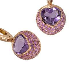 18 Karat Rose Gold 3.67 Cttw Amethyst & 0.90 Cttw Pink Sapphire Dangle Earrings