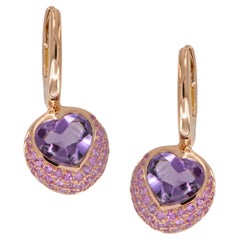 18 Karat Rose Gold 3.67 Cttw Amethyst & 0.90 Cttw Pink Sapphire Dangle Earrings