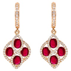 Pendants d'oreilles en or rose 18 carats avec rubis de 3,76 carats et diamants