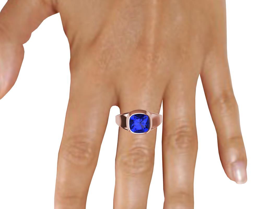 For Sale:  18 Karat Rose Gold 4.0 Carat Cushion Cut Blue Sapphire Sculpture Ring 3