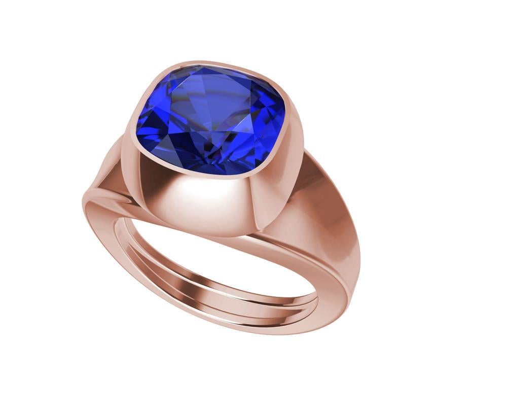 For Sale:  18 Karat Rose Gold 4.0 Carat Cushion Cut Blue Sapphire Sculpture Ring 4