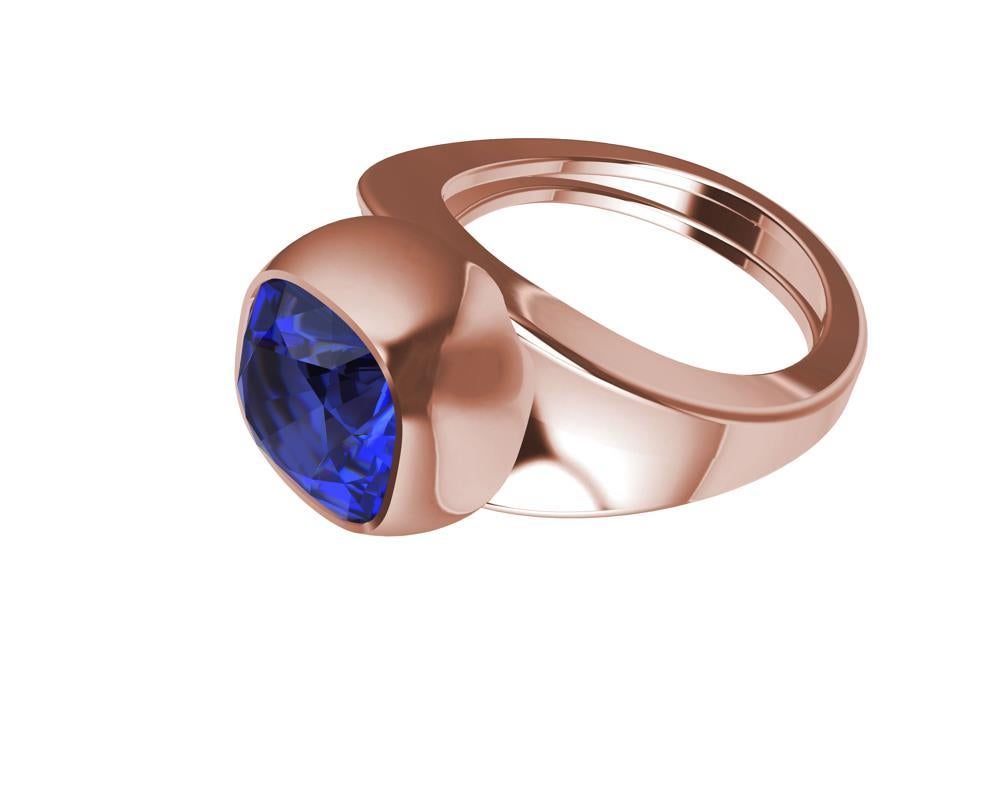 For Sale:  18 Karat Rose Gold 4.0 Carat Cushion Cut Blue Sapphire Sculpture Ring 6