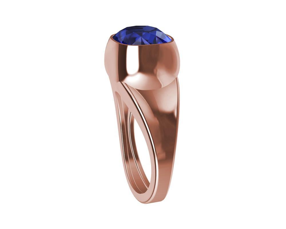 For Sale:  18 Karat Rose Gold 4.0 Carat Cushion Cut Blue Sapphire Sculpture Ring 7