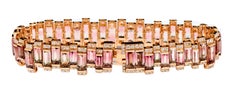 18 Karat Rose Gold 42.25 Carat Bi-Color Tourmaline and Diamond Modern Bracelet
