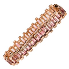 18 Karat Rose Gold 42.25 Carat Bi-Color Tourmaline and Diamond Modern Bracelet