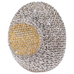 18 Karat White Gold 4.44 Carat White Round Cut Pave Diamond Cocktail Ring