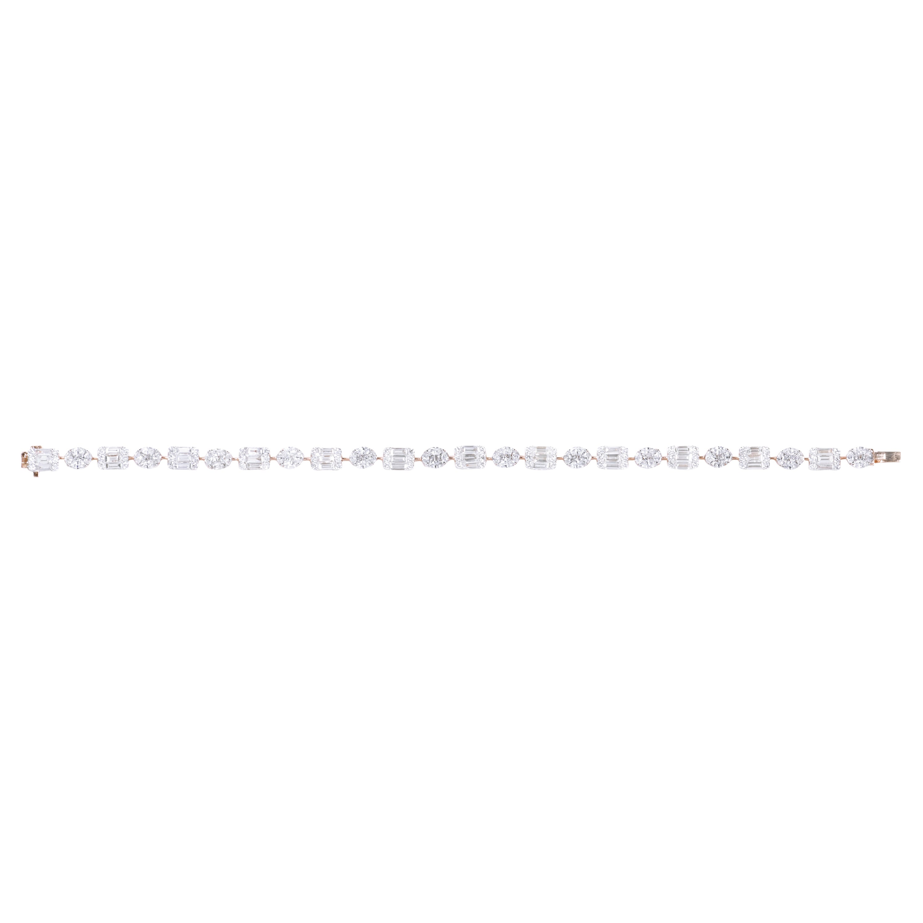 Pulsera de tenis "Engaste Ilusión" de diamantes de 4,63 quilates en oro rosa de 18 quilates en venta