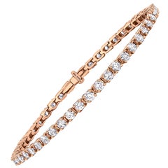 18 Karat Rose Gold 5 Carat Round Diamond Four Claw Tennis Riviera Line Bracelet