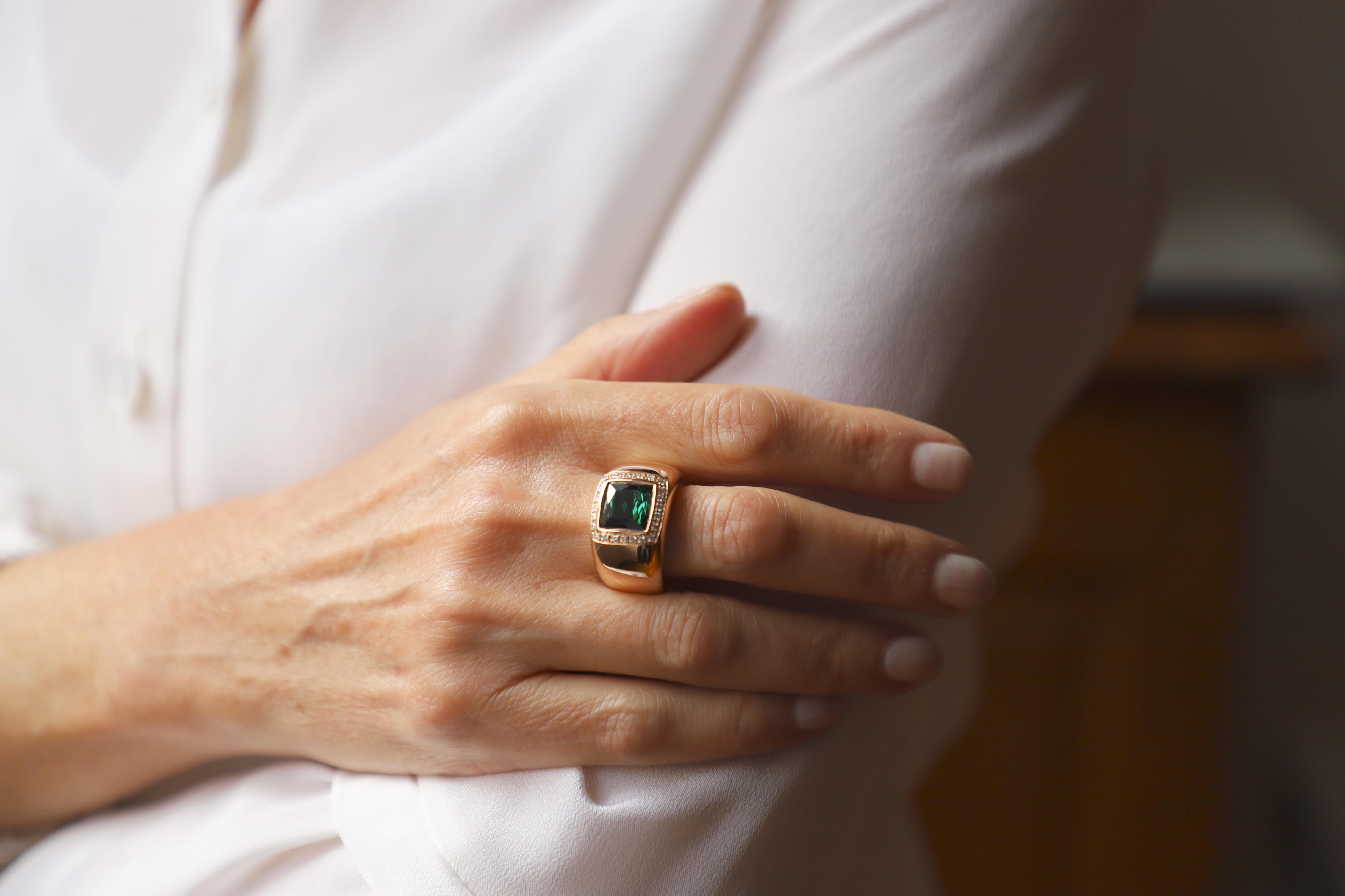 Bague cocktail en or rose 18 carats avec tourmaline 5 carats et diamants blancs 0,28 carat en vente 1