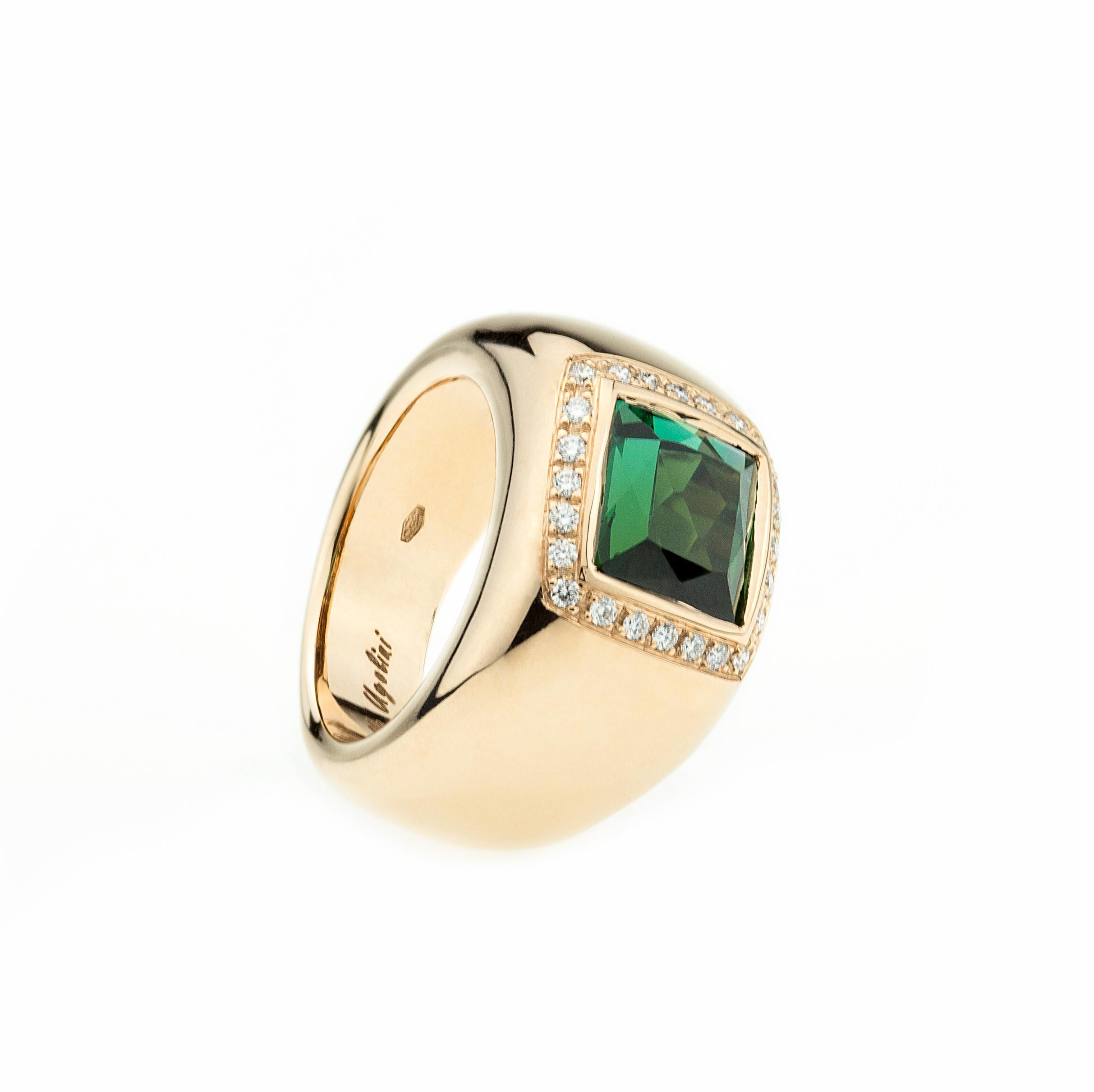 Rossella Ugolini 18K Gold 5 Karat Tourmaline 0.28 Karat Diamond Unisex Ring For Sale 1
