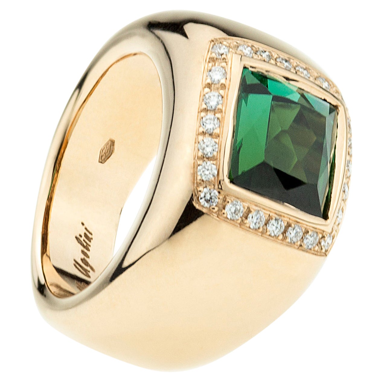 Rossella Ugolini 18K Gold 5 Karat Tourmaline 0.28 Karat Diamond Unisex Ring For Sale