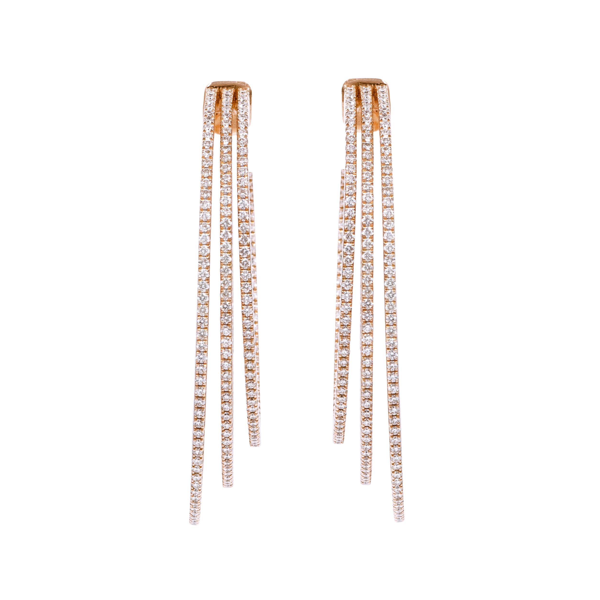 Modern 18 Karat Rose Gold 5.01 Carat Brilliant-Cut Diamond Three-Row Hoop Earrings  For Sale