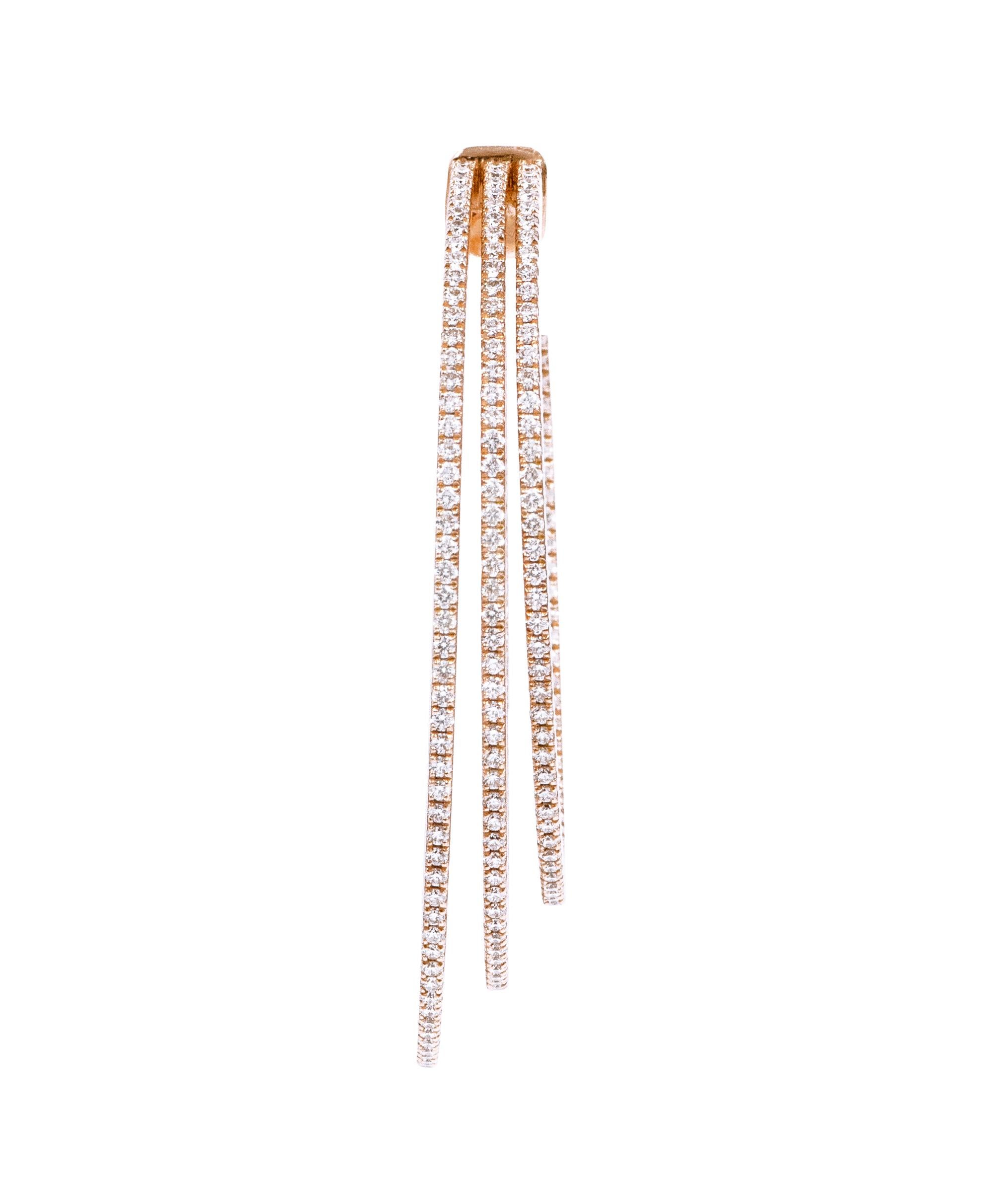 Women's 18 Karat Rose Gold 5.01 Carat Brilliant-Cut Diamond Three-Row Hoop Earrings  For Sale