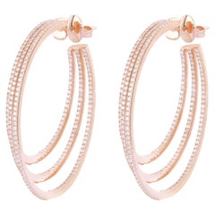 Boucles d'oreilles à trois rangs en or rose 18 carats et diamant Brilliante de 5,01 carats