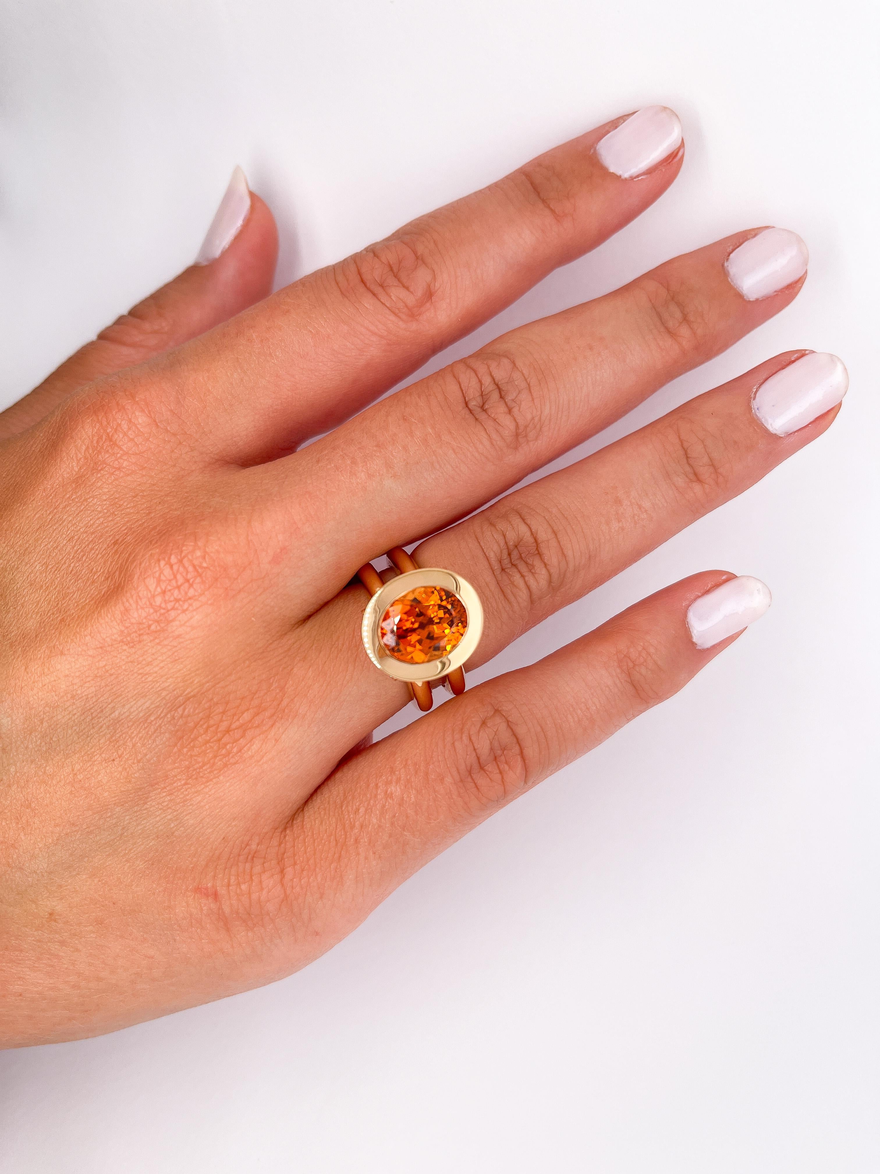 18 Karat Roségold 5,96 Karat Manderin Granat Cocktail-Ring von Jochen Leën (Ovalschliff)