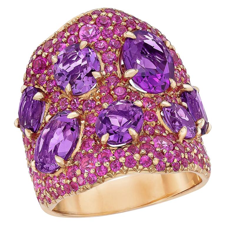 18 Karat Roségold, 5,99 Karat, Amethyst und 4,05 Karat, rosa Saphir Ring im Angebot