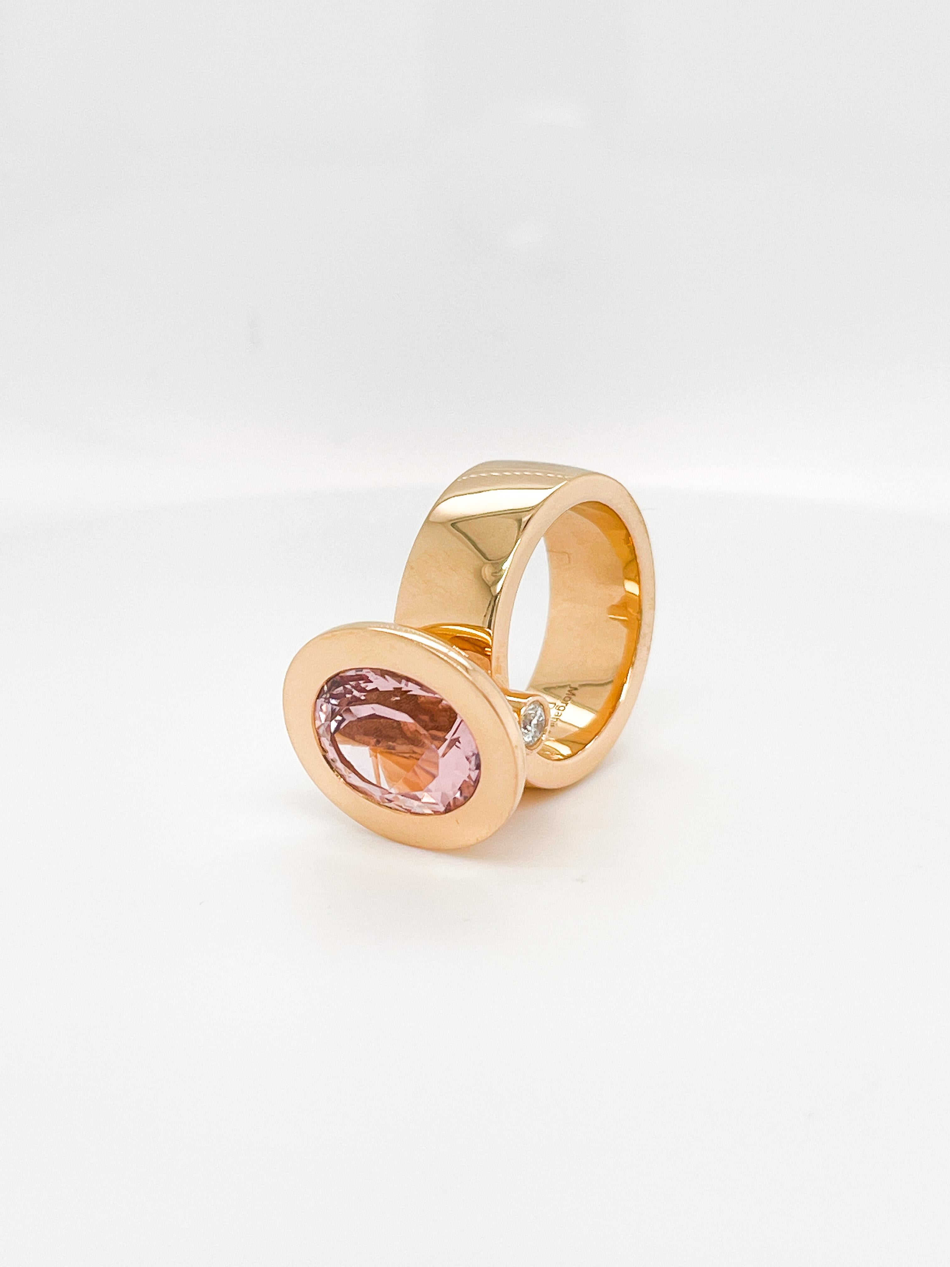 Oval Cut 18 Karat Rose Gold 6.14 Carat Morganite Cocktail Ring by Jochen Leën For Sale