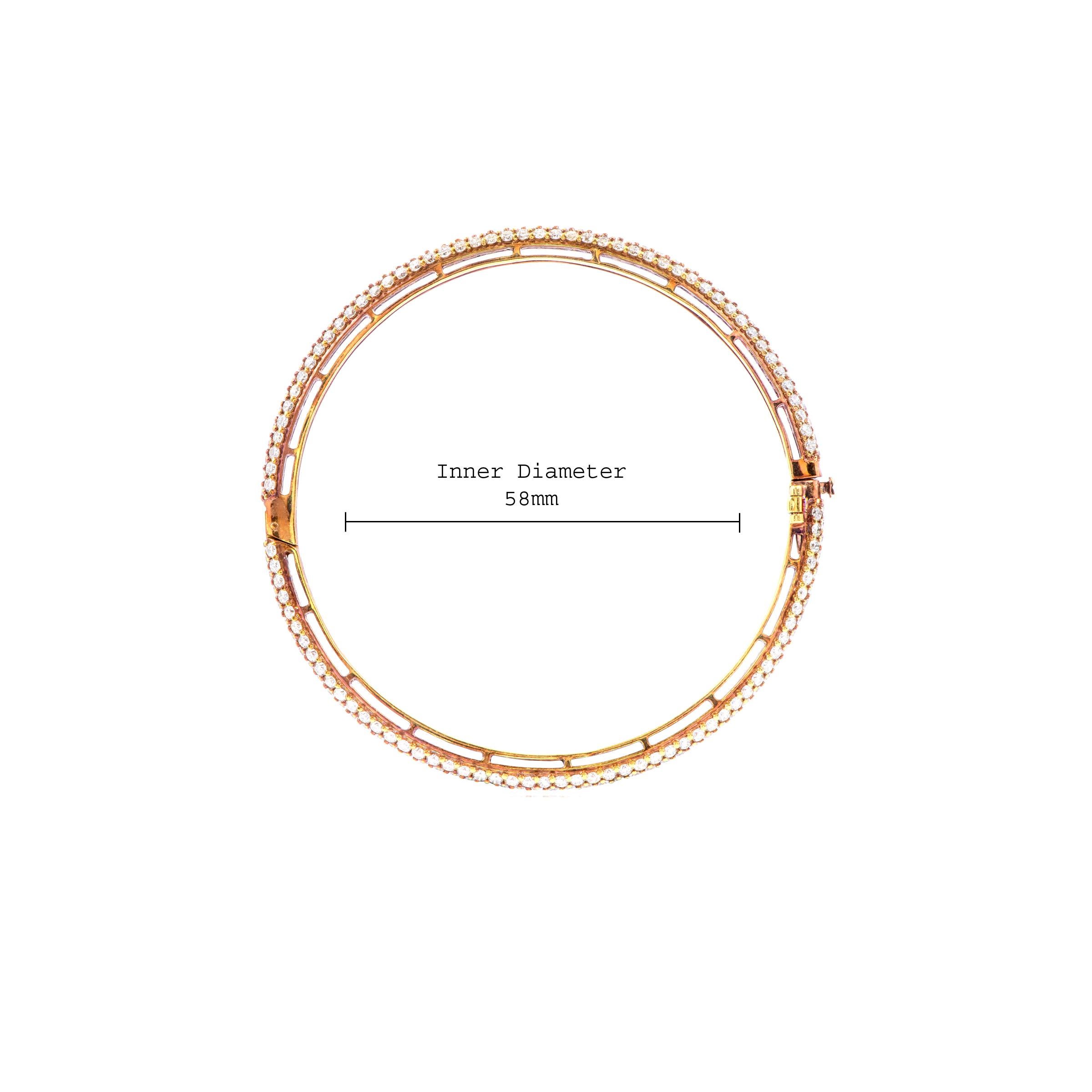 18 Karat Rose Gold 6.54 Carat Pave Set Diamond Three Row Bangle Bracelet In New Condition For Sale In Jaipur, IN
