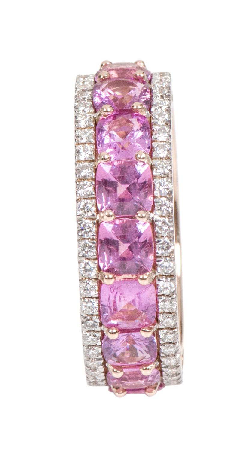18 Karat Rose Gold 6.82 Carat Pink Sapphire and Diamond Eternity Band Ring In New Condition In Jaipur, IN