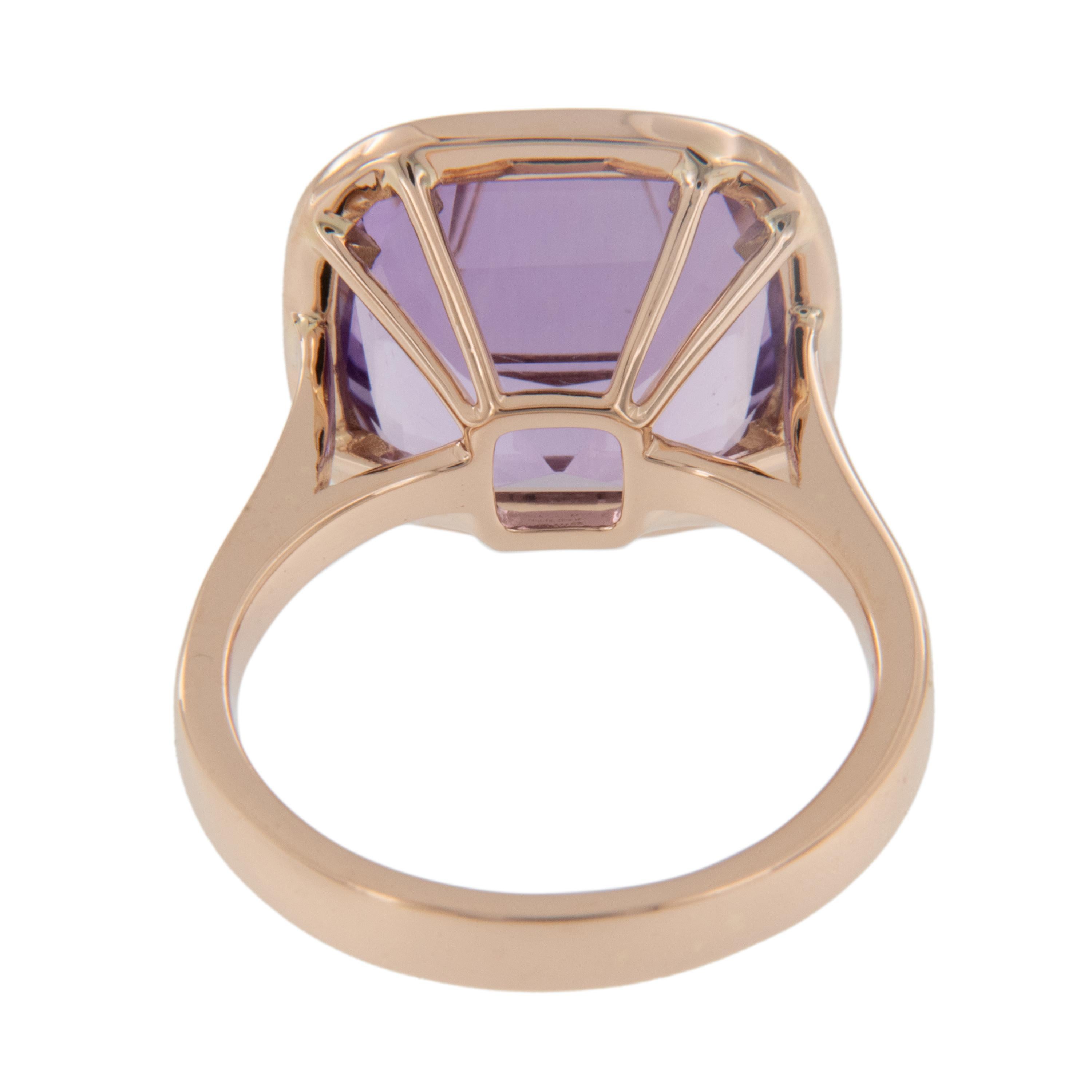 Cushion Cut 18 Karat Rose Gold 6.95 Carat Lavender Amethyst Manhattan Ring by Goshwara For Sale