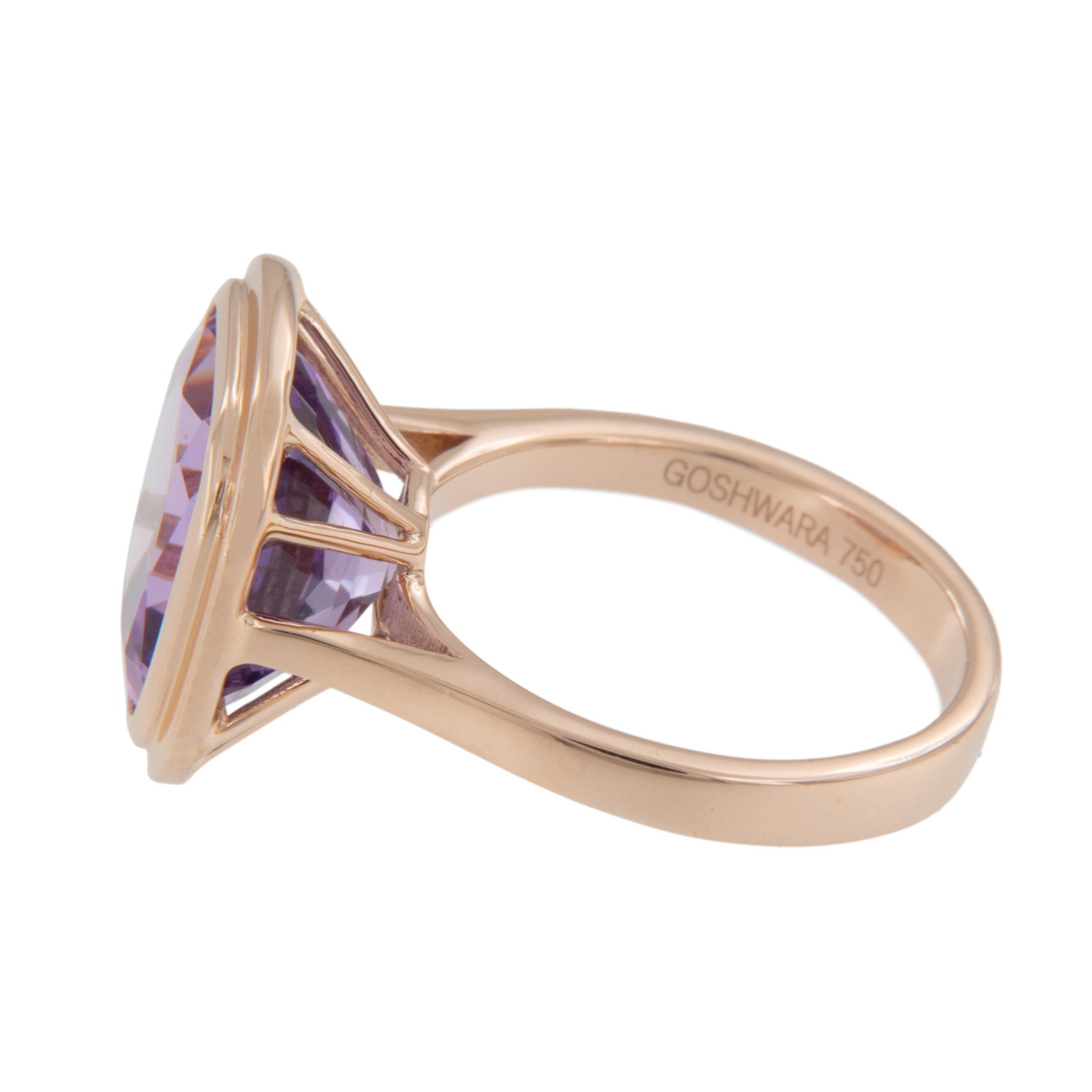 18 Karat Rose Gold 6.95 Carat Lavender Amethyst Manhattan Ring by Goshwara In New Condition For Sale In Troy, MI