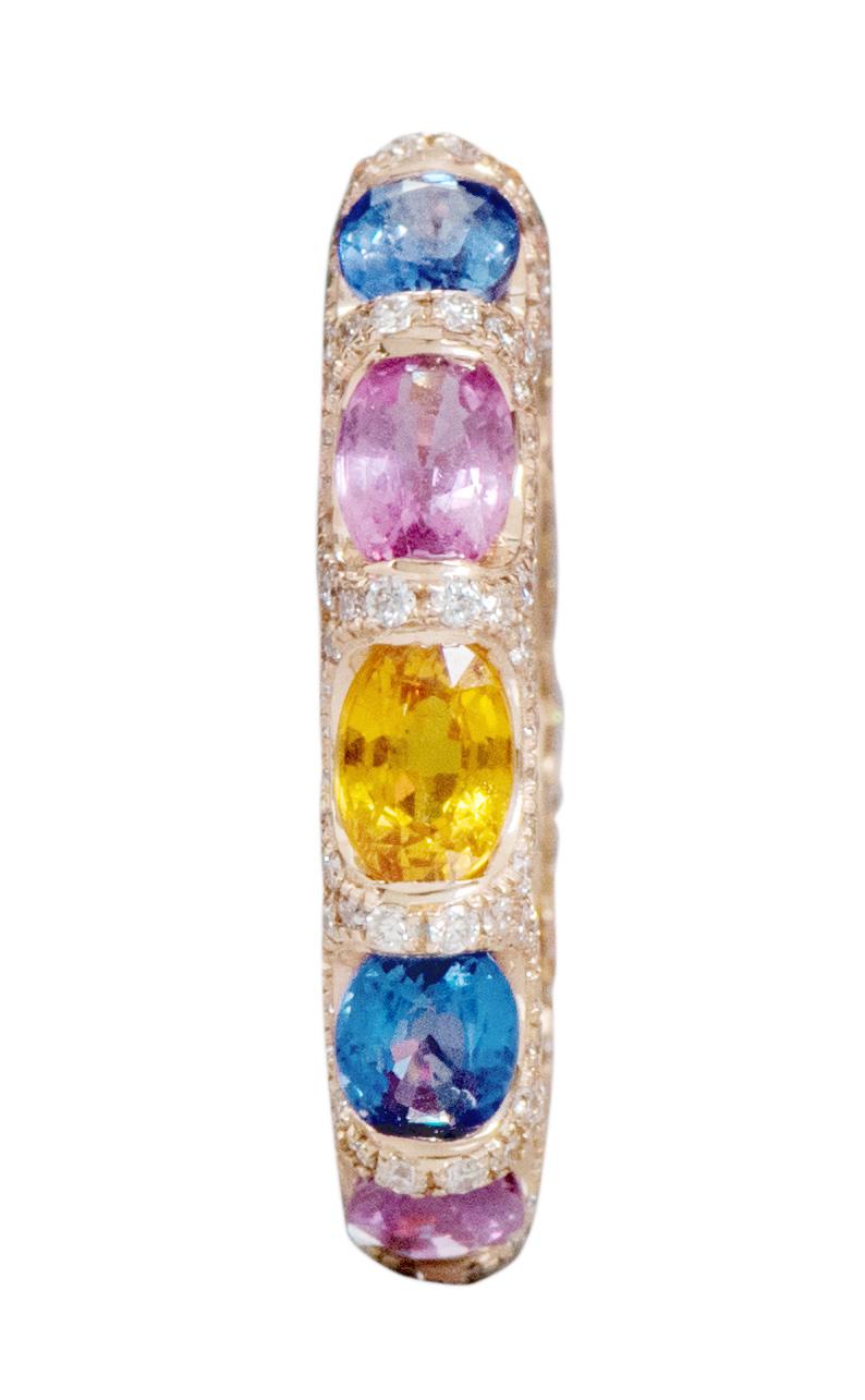 18 Karat Roségold 7,61 Karat Multi-Sapphire und Diamant Ewigkeitsring (Ovalschliff) im Angebot