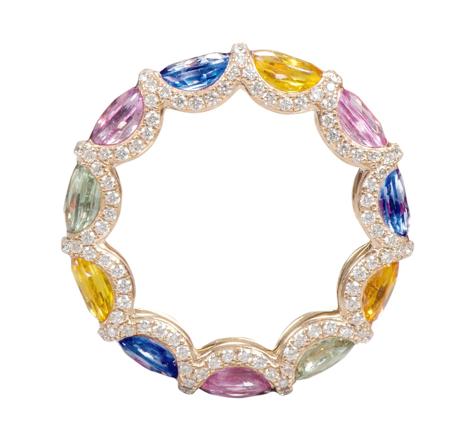18 Karat Rose Gold 7.61 Carat Multi-Sapphire and Diamond Eternity Band Ring For Sale 1