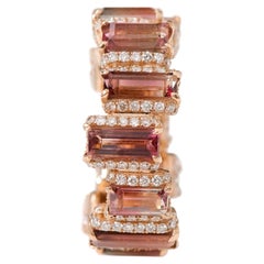 18 Karat Rose Gold 7.79 Carat Tourmaline and Diamond Eternity Band Ring