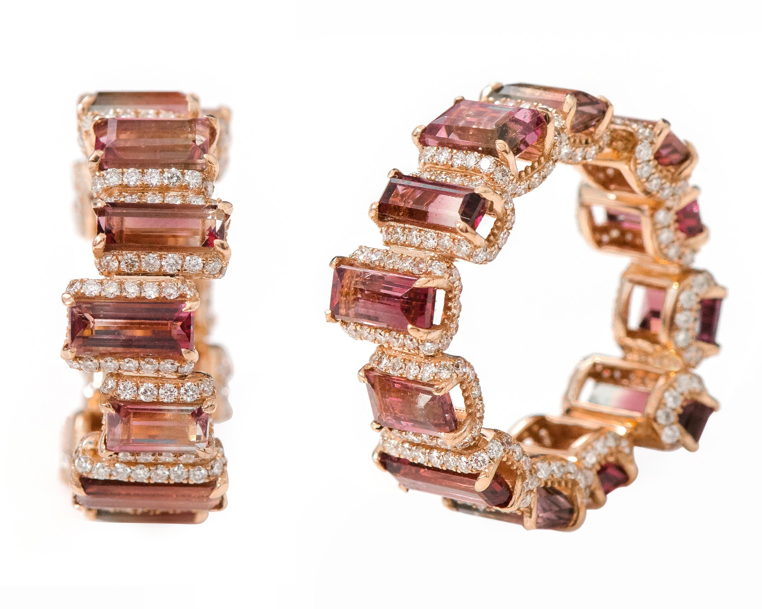 18 Karat Rose Gold 7.79 Carat Tourmaline and Diamond Eternity Band Ring In New Condition For Sale In Jaipur, IN