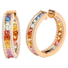Créoles en or rose 18 carats avec saphirs multicolores de 9,33 carats et diamants