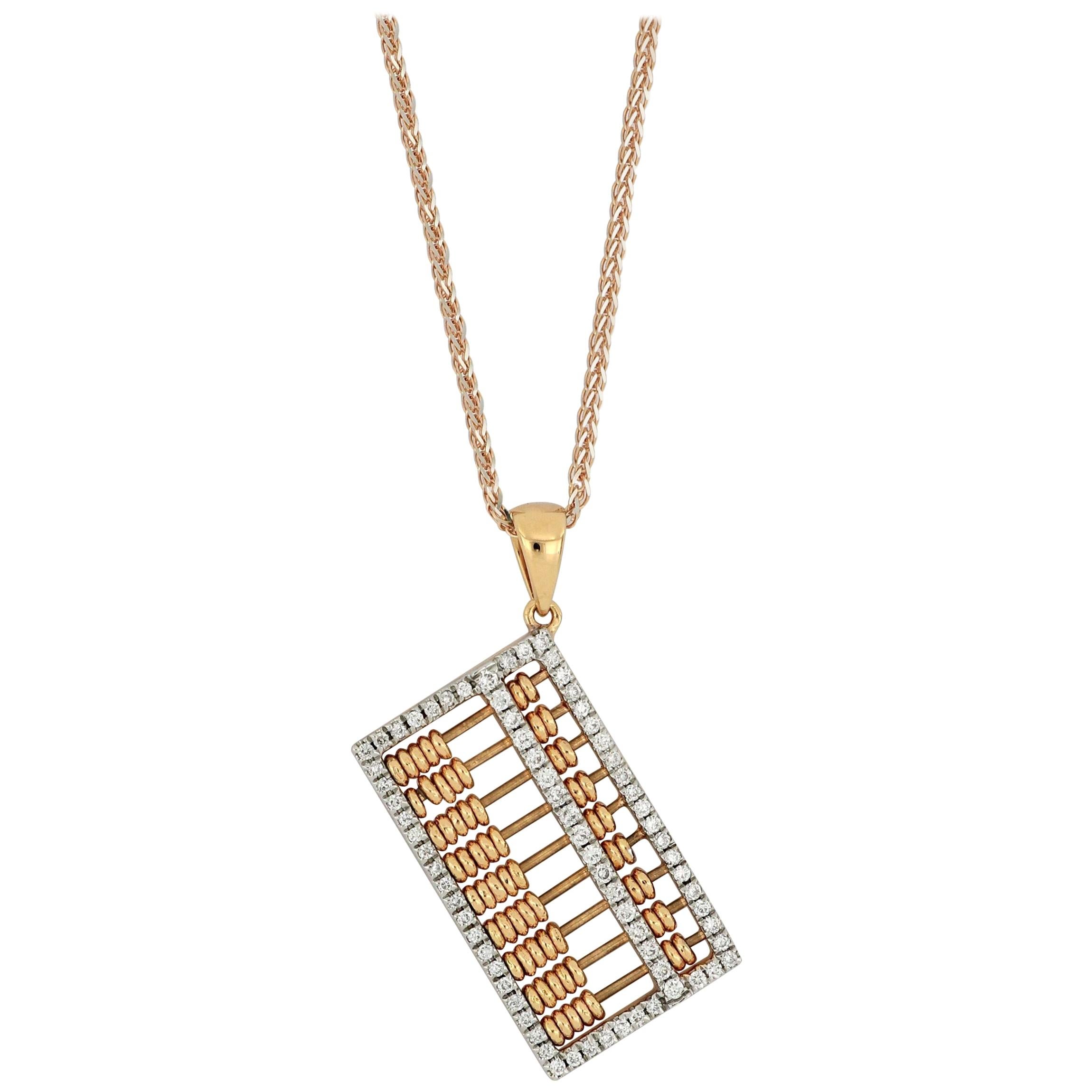 18 Karat Rose Gold Abacus Diamond Pendant with Necklace For Sale