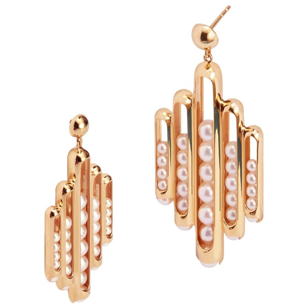 Melody Dangle Earrings 18 Karat Rose Gold Akoya Pearls