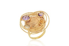 18 Karat Rose Gold Amethyst, Aquamarine and Topaz Cocktail Ring