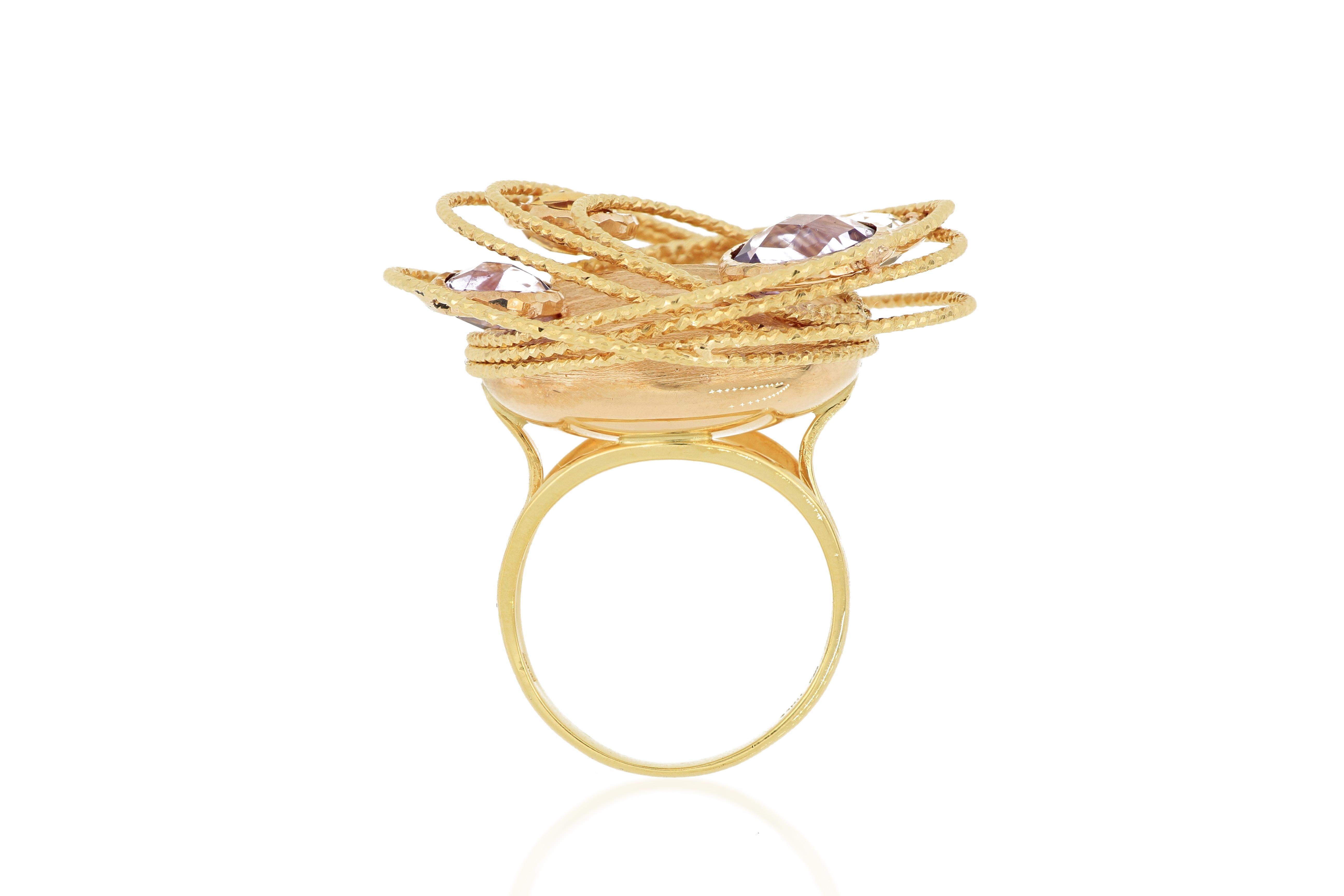 Contemporary 18 Karat Rose Gold Amethyst, Aquamarine and Topaz Cocktail Ring For Sale