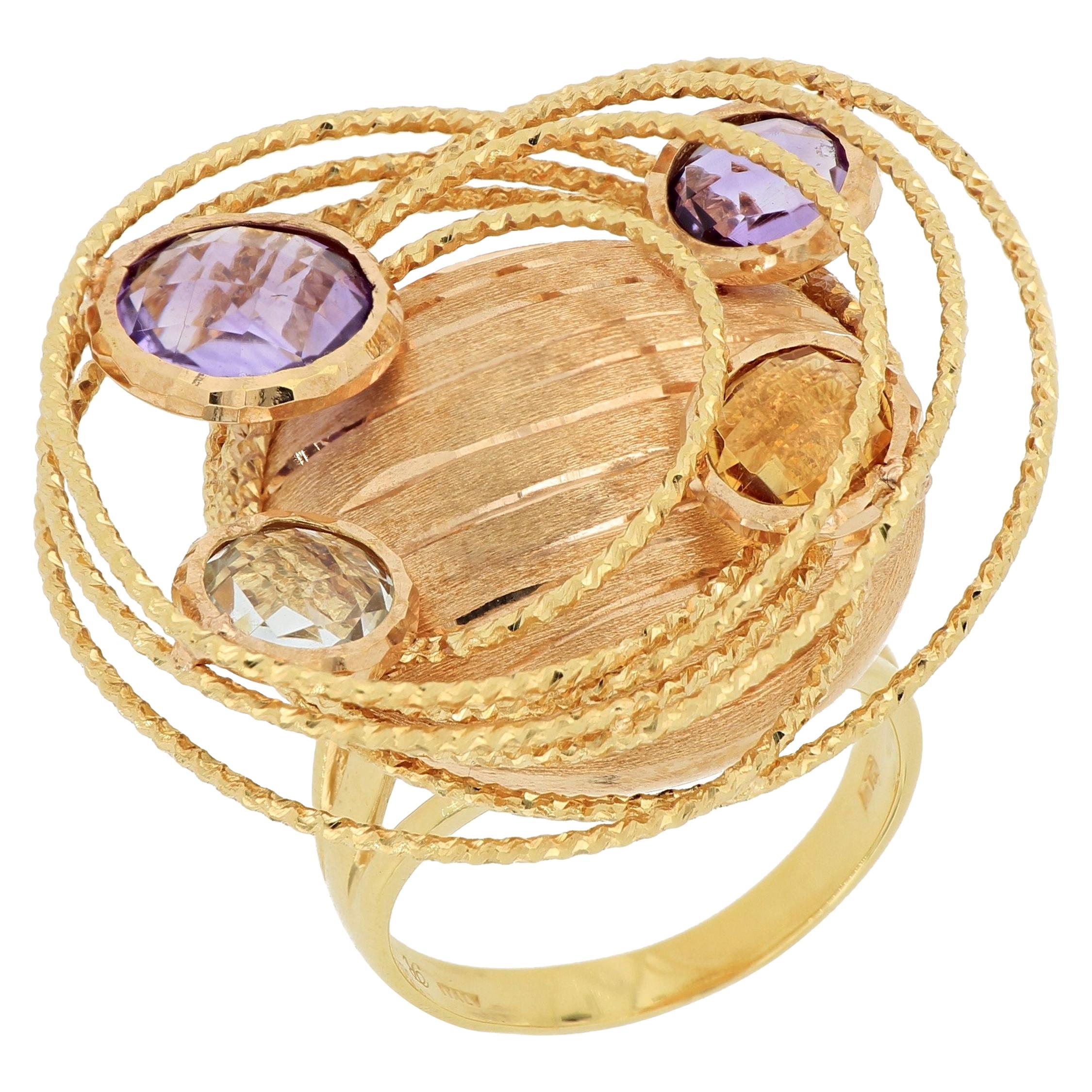 18 Karat Roségold Cocktail-Ring mit Amethyst, Aquamarin und Topas