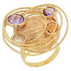 18 Karat Roségold Cocktail-Ring mit Amethyst, Aquamarin und Topas