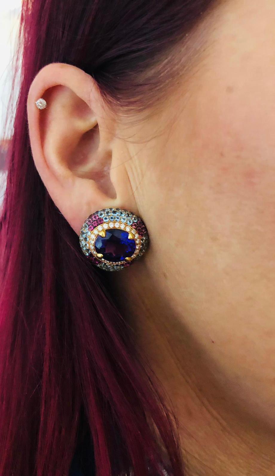 Women's 18 Karat Rose Gold Amethyst Aquamarine Rubellite Venice Earrings by Niquesa For Sale