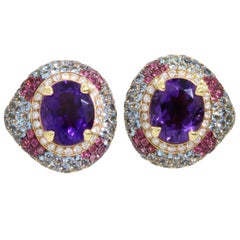 18 Karat Rose Gold Amethyst Aquamarine Rubellite Venice Earrings by Niquesa 18 Karat Rose Gold Amethyst Aquamarine Rubellite Venice Earrings by Niquesa