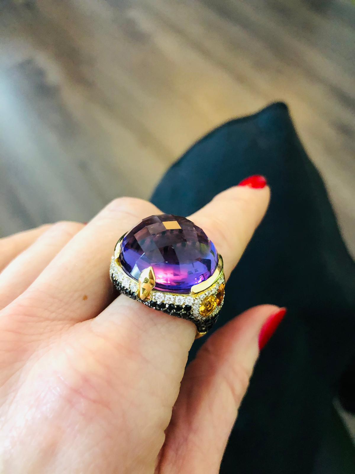18 Karat Rose Gold Amethyst, Citrine and Diamond Venice Ring by Niquesa For Sale 4
